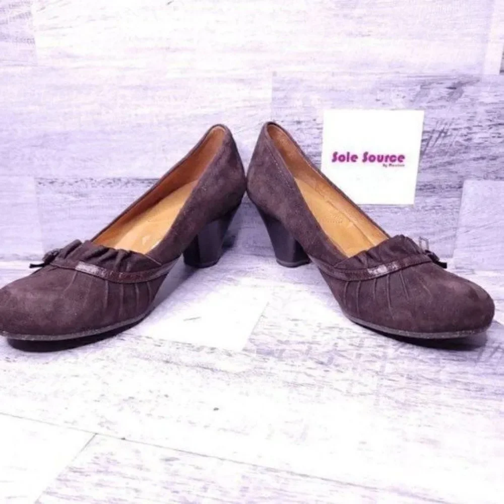 Naya Cailin Bow Pleated Bow Suede Cone Heel Pump Brown Women's sz 8.5 - Picture 5 of 8